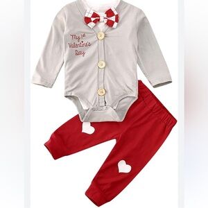My 1st Valentine’s Day Gray and Red Baby Outfit with Heart Accents